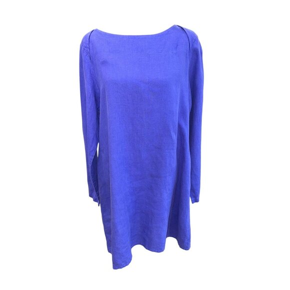 Flax Long Sleeve Blue/Lilac Linen Tunic Dress Sz S Sustainable Minimalist Artsy - Picture 1 of 10